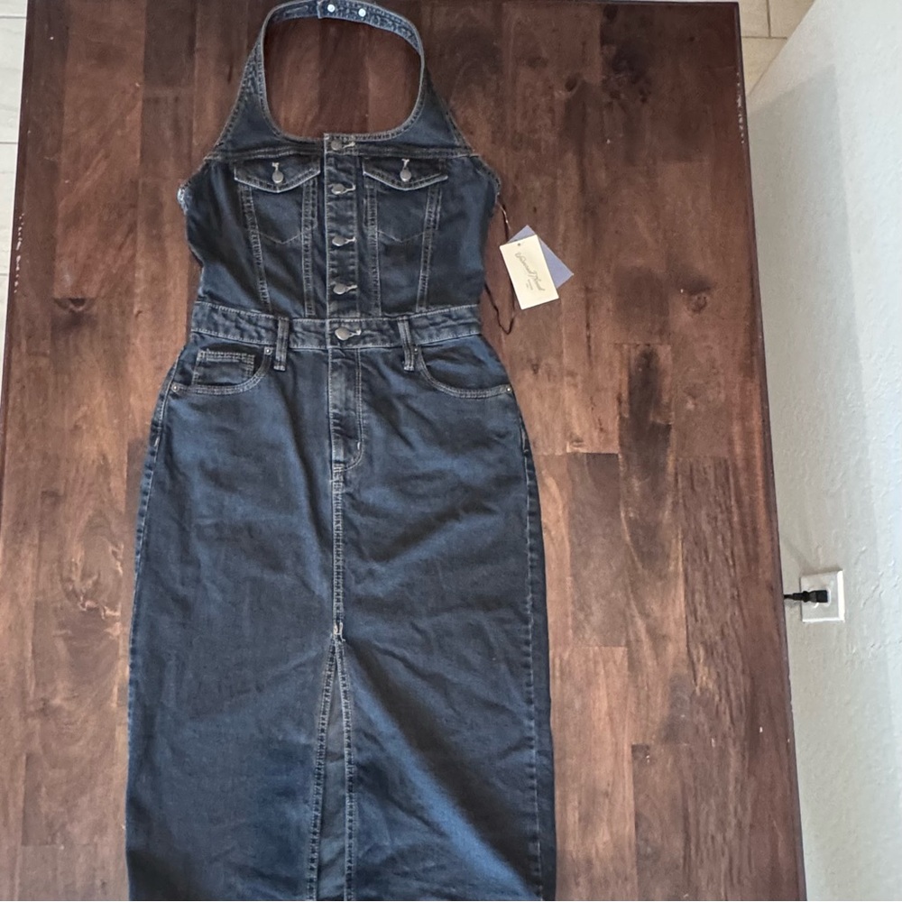 Universal Thread Black Denim Halter‎ Midi Dress Size 6 NWT MSRP$40